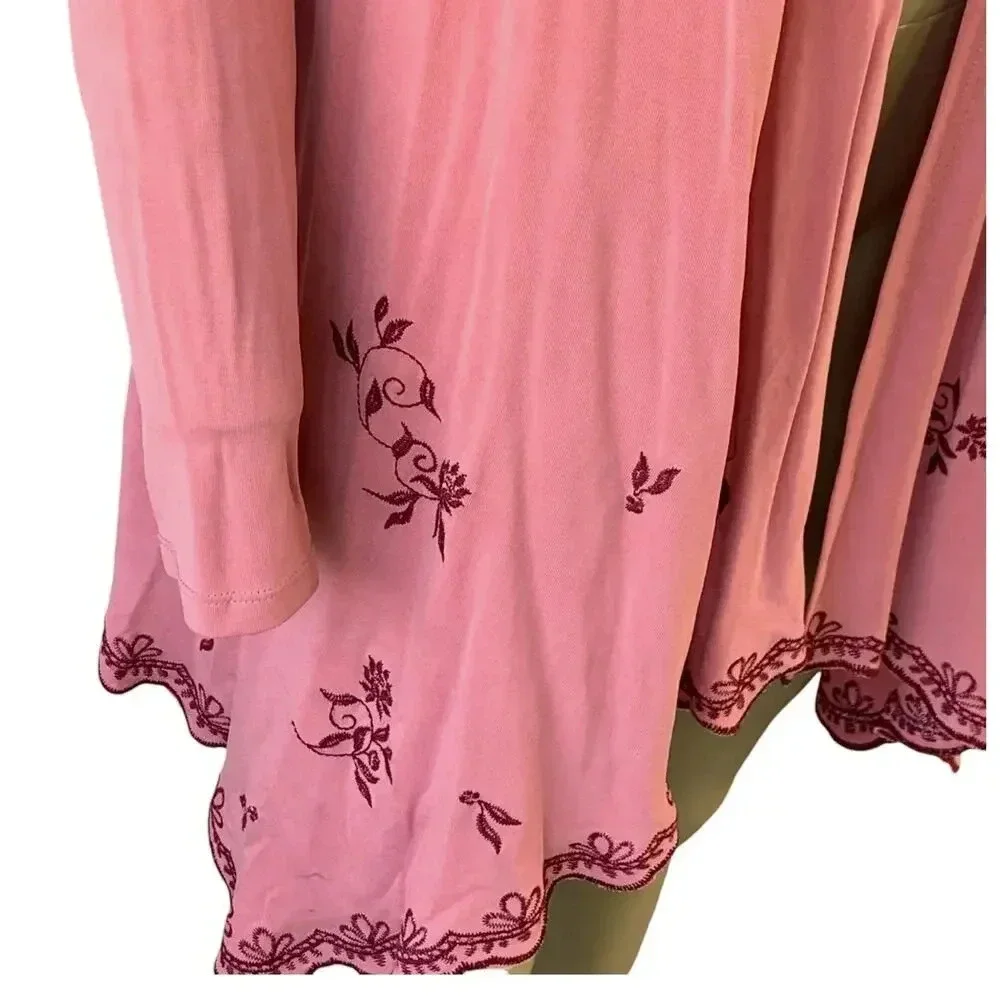 Mi ami Francescas Asymmetrical Embroidered Open Cardigan Tunic Sweater  M Rose